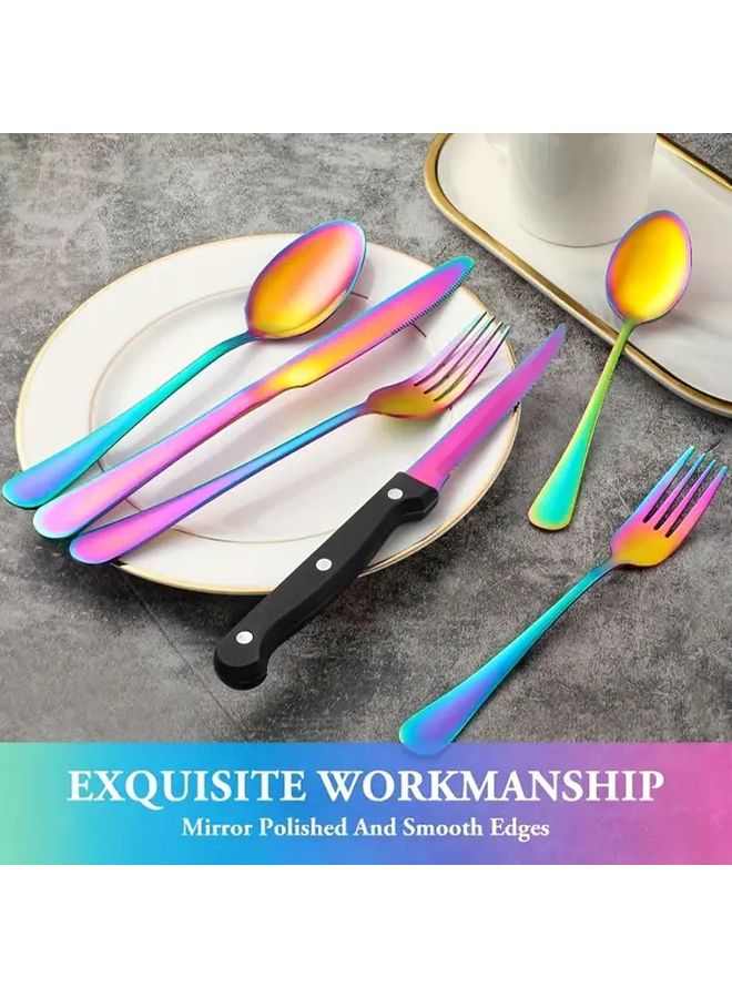 48pcs Colorful Stainless Steel Cutlery Set With Steak Knife Dishwasher Safe For Family Dining - Image 2